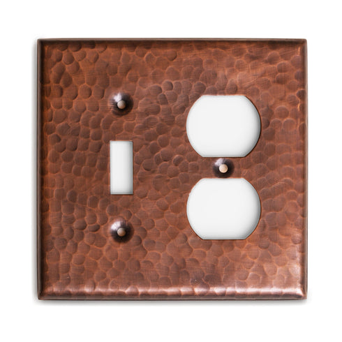 Hand Hammered Combo Toggle Duplex Light Switch Wall Plate - Pure Copper
